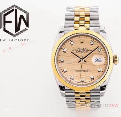 EWF Swiss 3235 Rolex Datejust I Gold Fluted Motif 2-Tone Watch 36mm